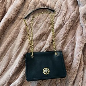 Tory Burch Miller black leather / gold chain crossbody bag